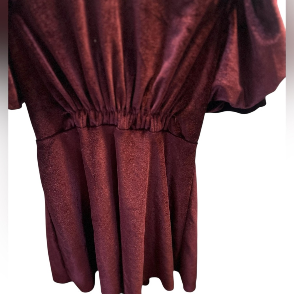 Zara Girls Velvet Ruffle Puff Sleeve Elegant Dress - Burgundy - Picture 6 of 11